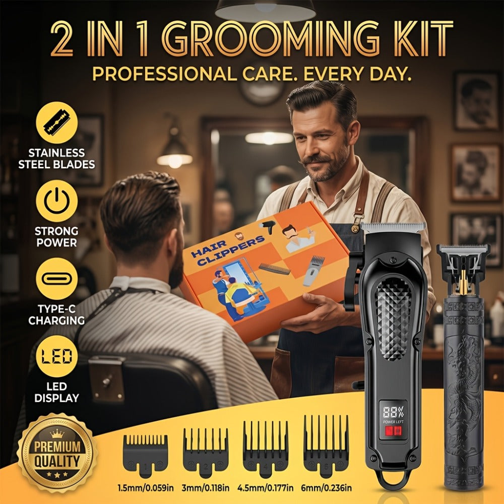 2-Piece Hair Clipper Set with Full-Size Clipper, Detail Trimmer, Guide Combs and USB Charging Accessories — image 26