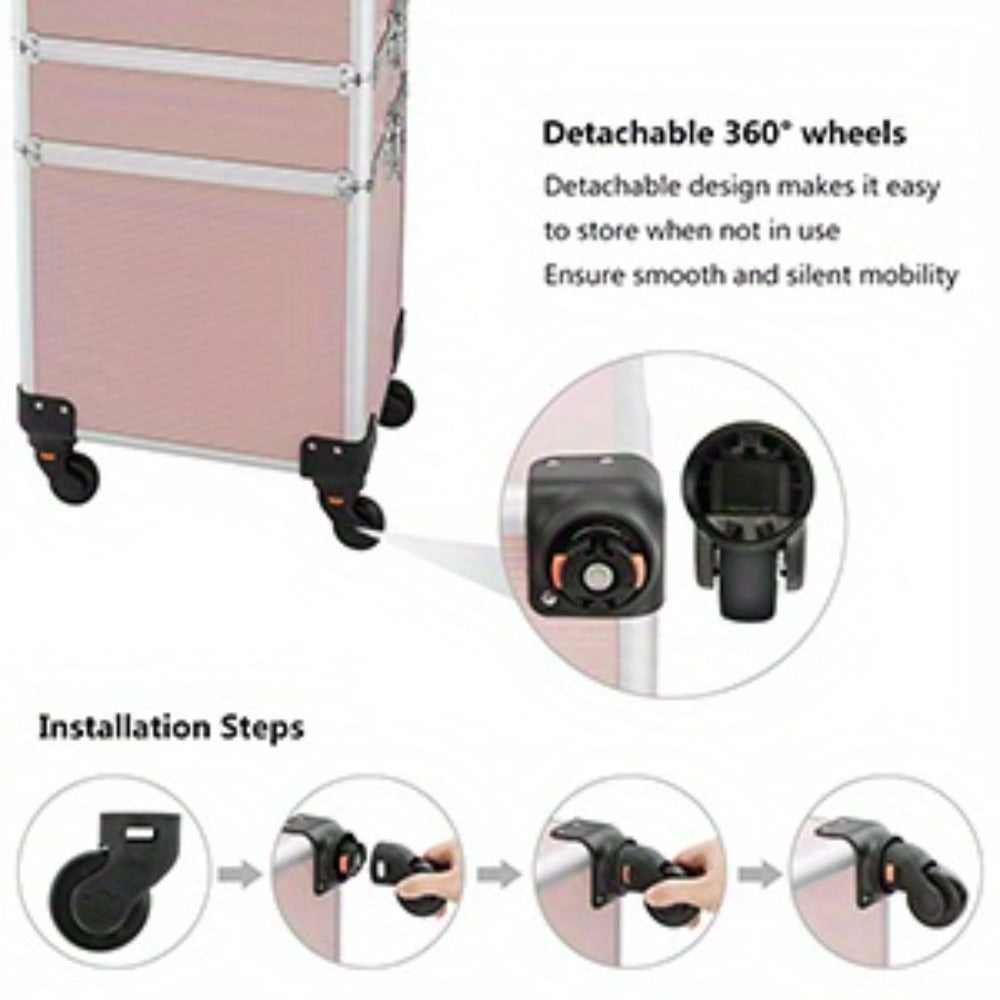 Four-Section Rolling Makeup Train Case with Removable Stack, Telescoping Handle and Four Color Finishes — image 18