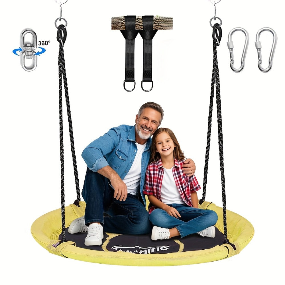 43 Inch Saucer Swing for Kids Outdoor, 360° Spinning Nest Swing with Swivel, Adjustable Ropes & Hanging Straps for Tree or Sw