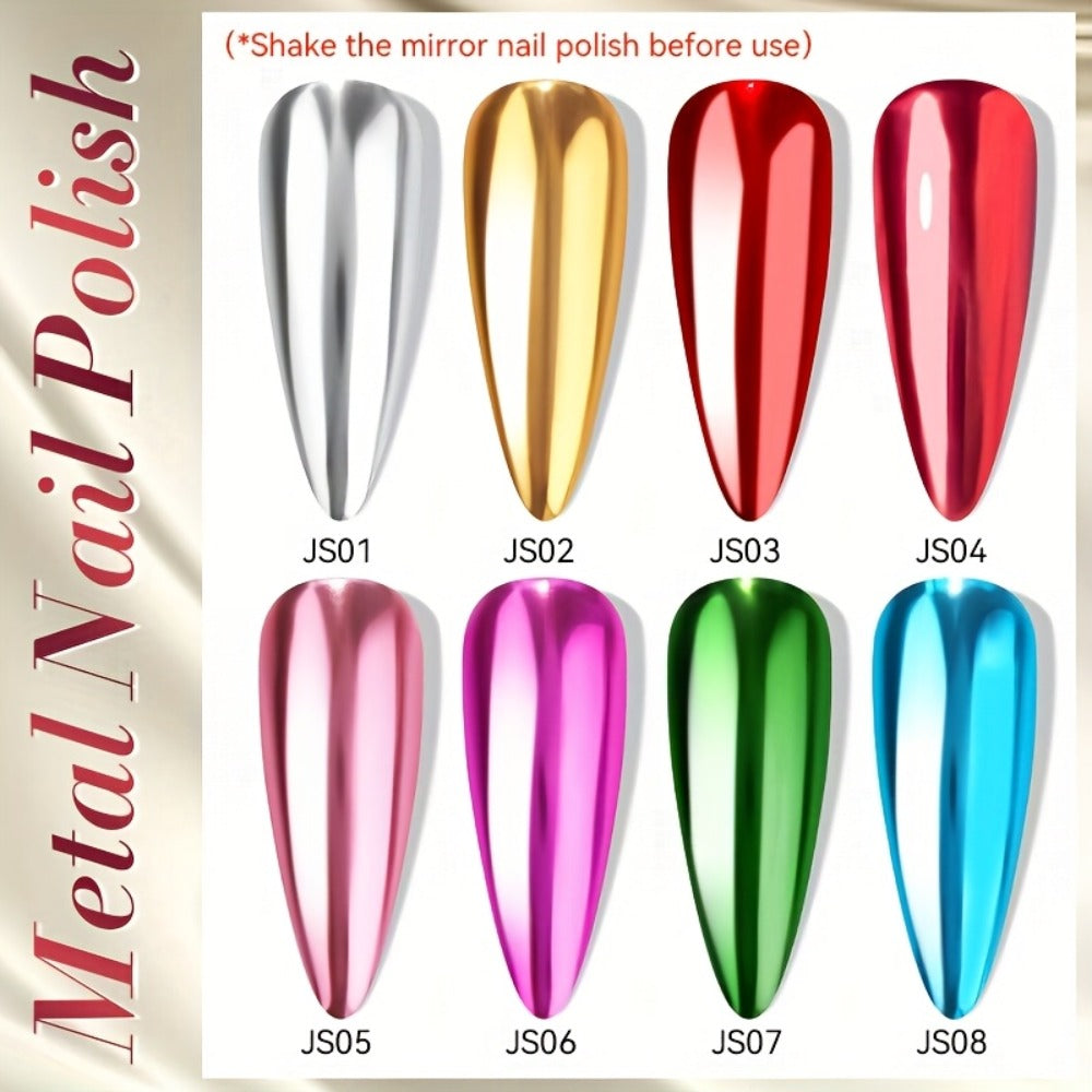 Eight-Piece Metallic Nail Polish Set with JS01–JS08 Mirror-Color Shades in 0.24 oz Glass Bottles — image 2