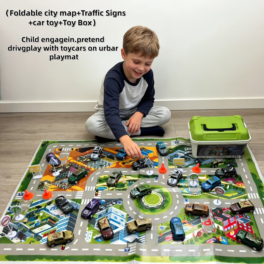 Dinosaur Toy Car Set 29-30pcs, Mini Pull Back Racing Cars with T-Rex Spinosaurus Pterodactyl Figures & City Traffic Map — ima