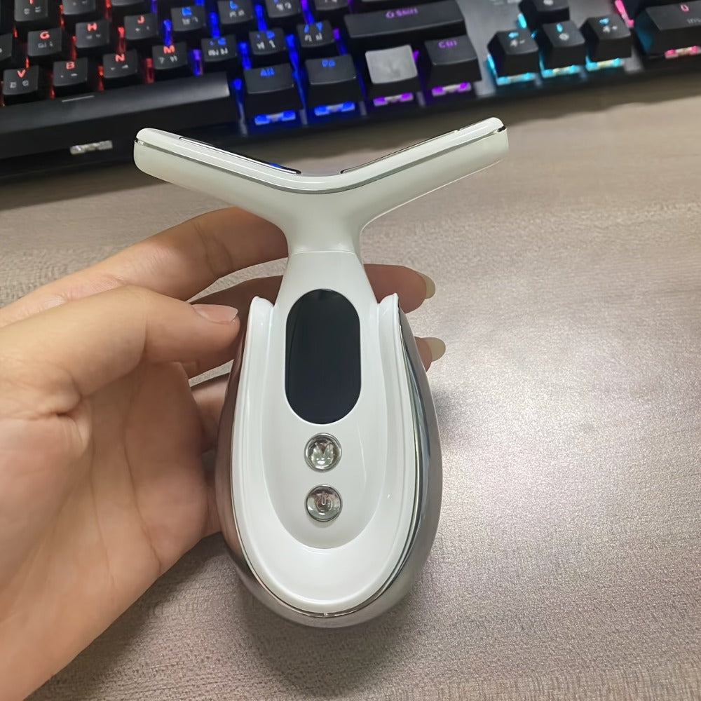 Face & Neck Massager 7-in-1 LED Light Therapy USB Rechargeable - Multifunctional Facial Lifting Wrinkle for Home or Salon Spa