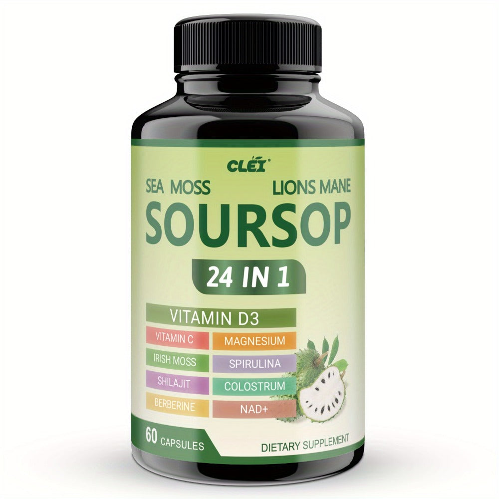 Herbal Supplement with CLEI Label, Soursop Graviola 24-in-1 Capsules, 60 Count, One or Two Bottles — image 3
