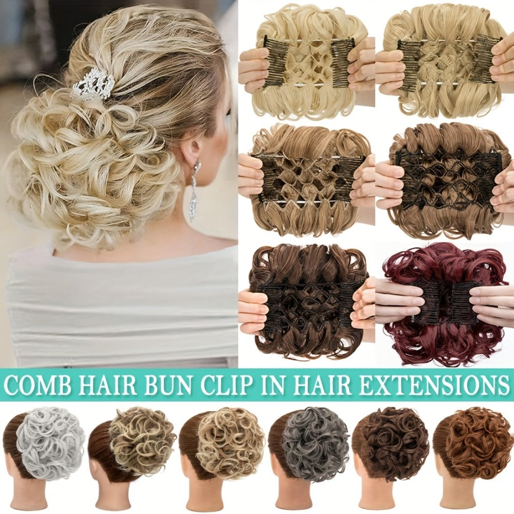 Clip In Hair Bun Extension Messy Bun Chignon Hairpiece – Synthetic Curly Updo with Comb & Scrunchie for Women — image 2