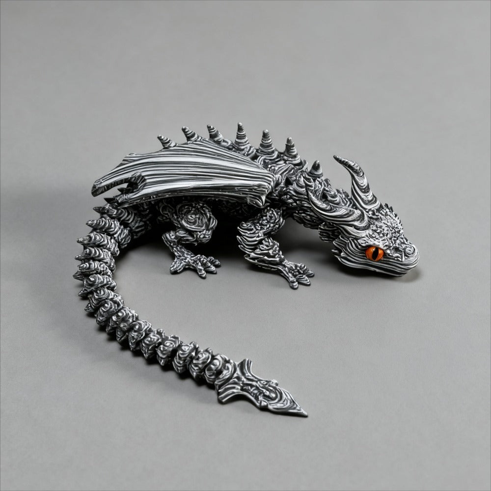 Articulated Black-and-White Swirl Dragon Figurine with Poseable Segments and Random Eye Color for Desktop Display — image 7