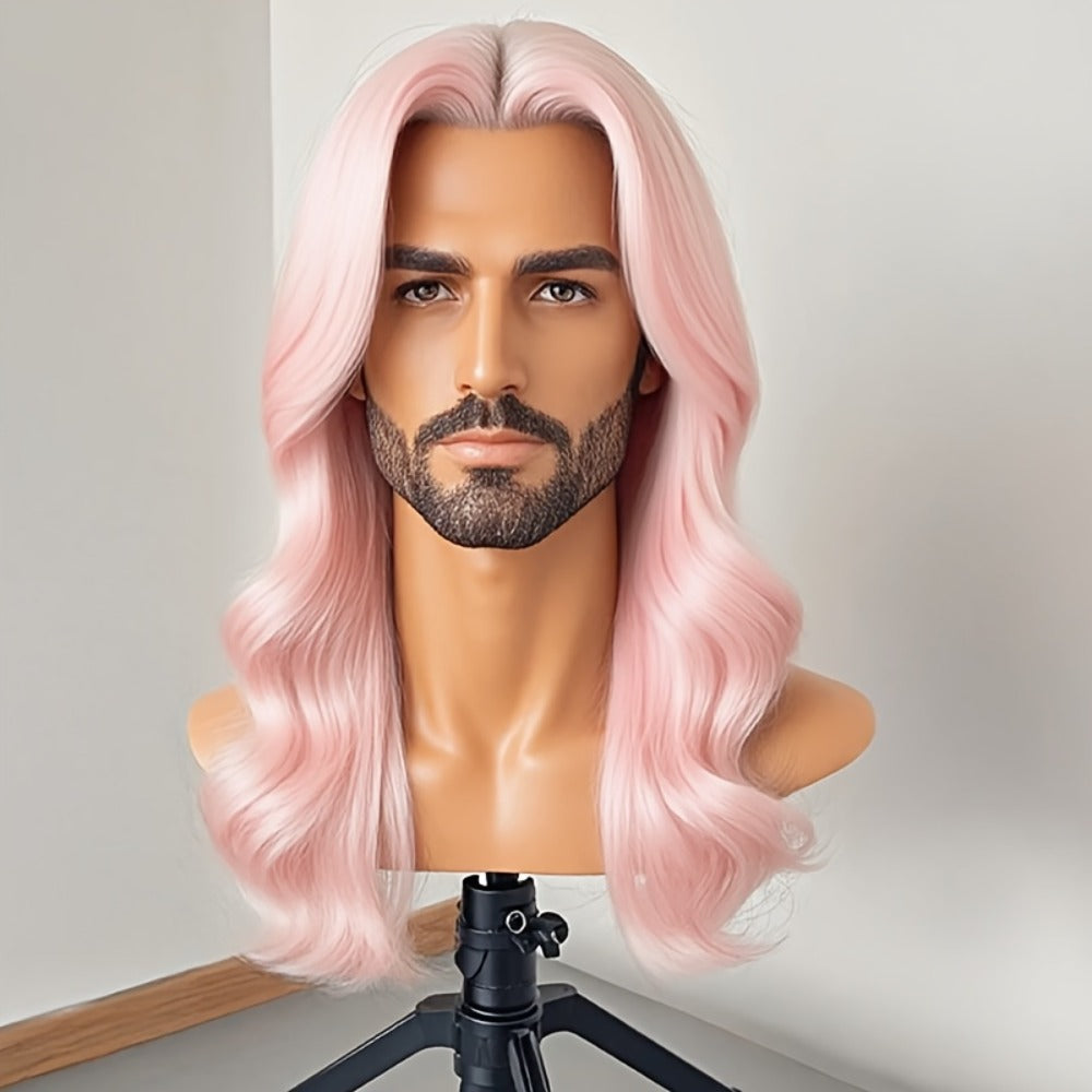 Synthetic Wig 26-Inch Men's Loose Curls with Middle Part in Seven Colors and Cap with Item-Specific Color, Length, Texture an