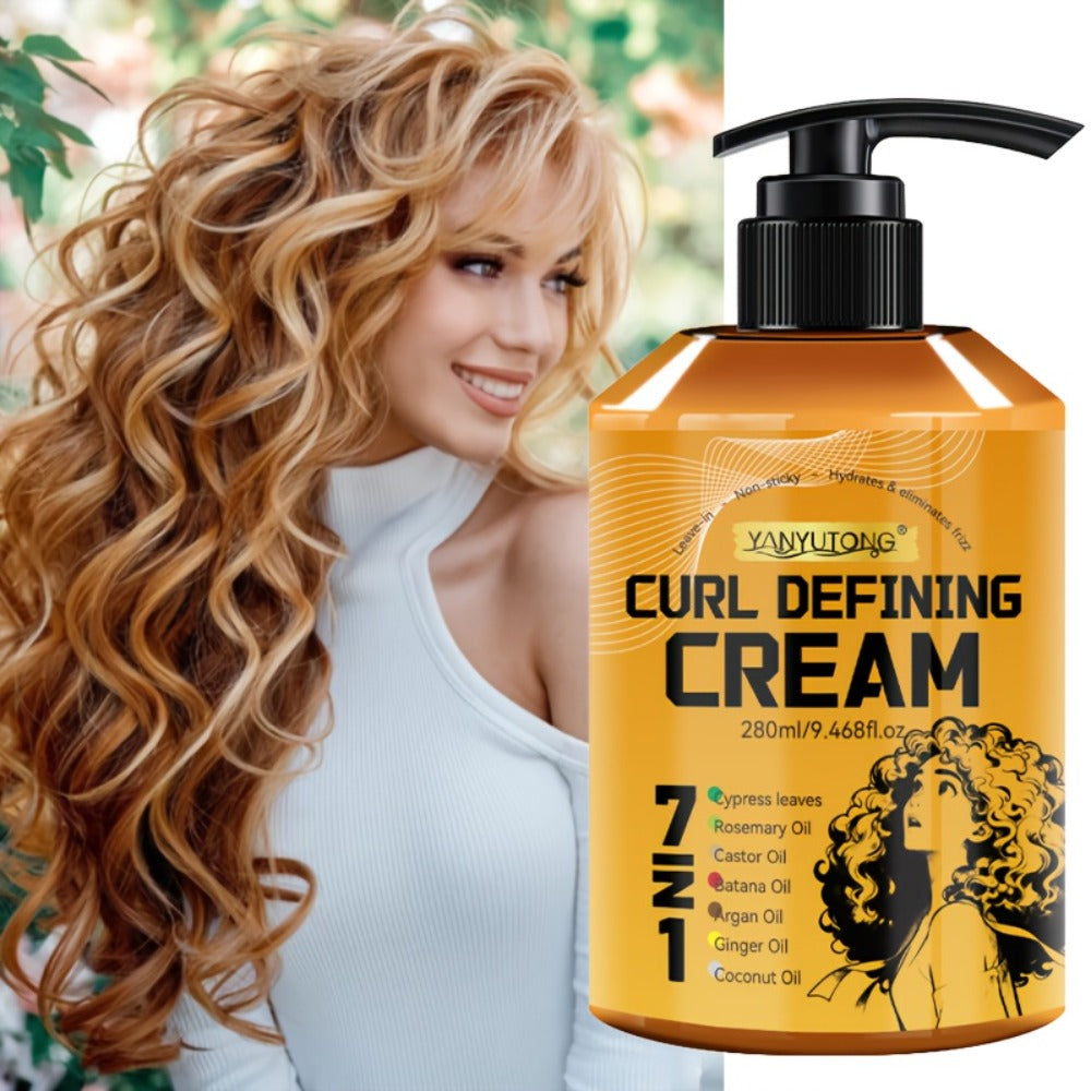 Curl Defining Cream 7-in-1 with Argan Oil & Rosemary Oil 280ml – Frizz Control, Natural Fluffiness & Long-Lasting Hold for Wa