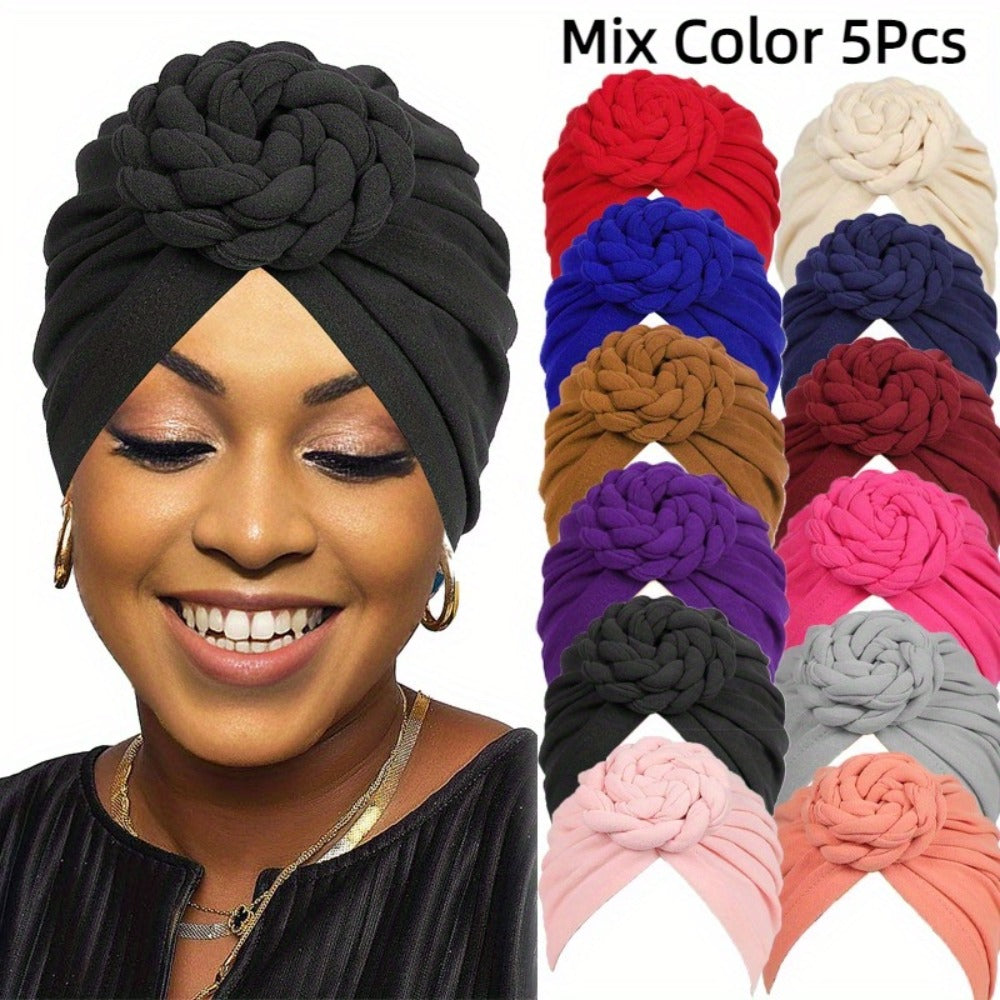 Boho Turban Headbands for Women 5 Pack – African Indian Style Twisted Knot Knit Hair Wrap Hat Retro Ethnic Fashion Head Scarf