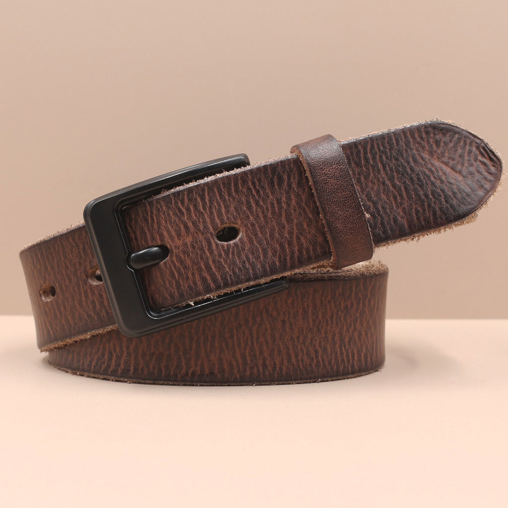 Korean Style Personality Top Layer Leather Pin Buckle Black Buttons Men's Leather Belt
