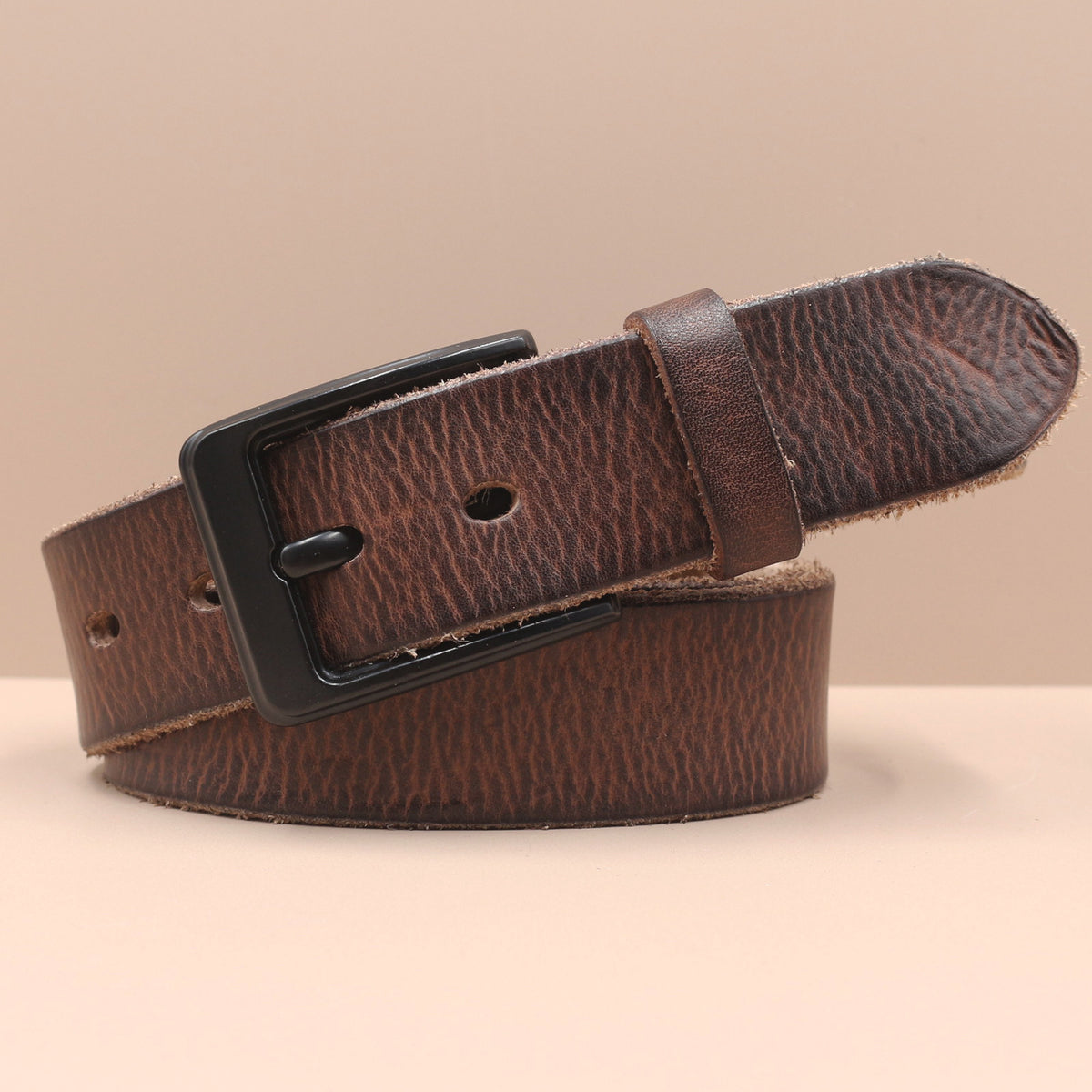Korean Style Personality Top Layer Leather Pin Buckle Black Buttons Men's Leather Belt