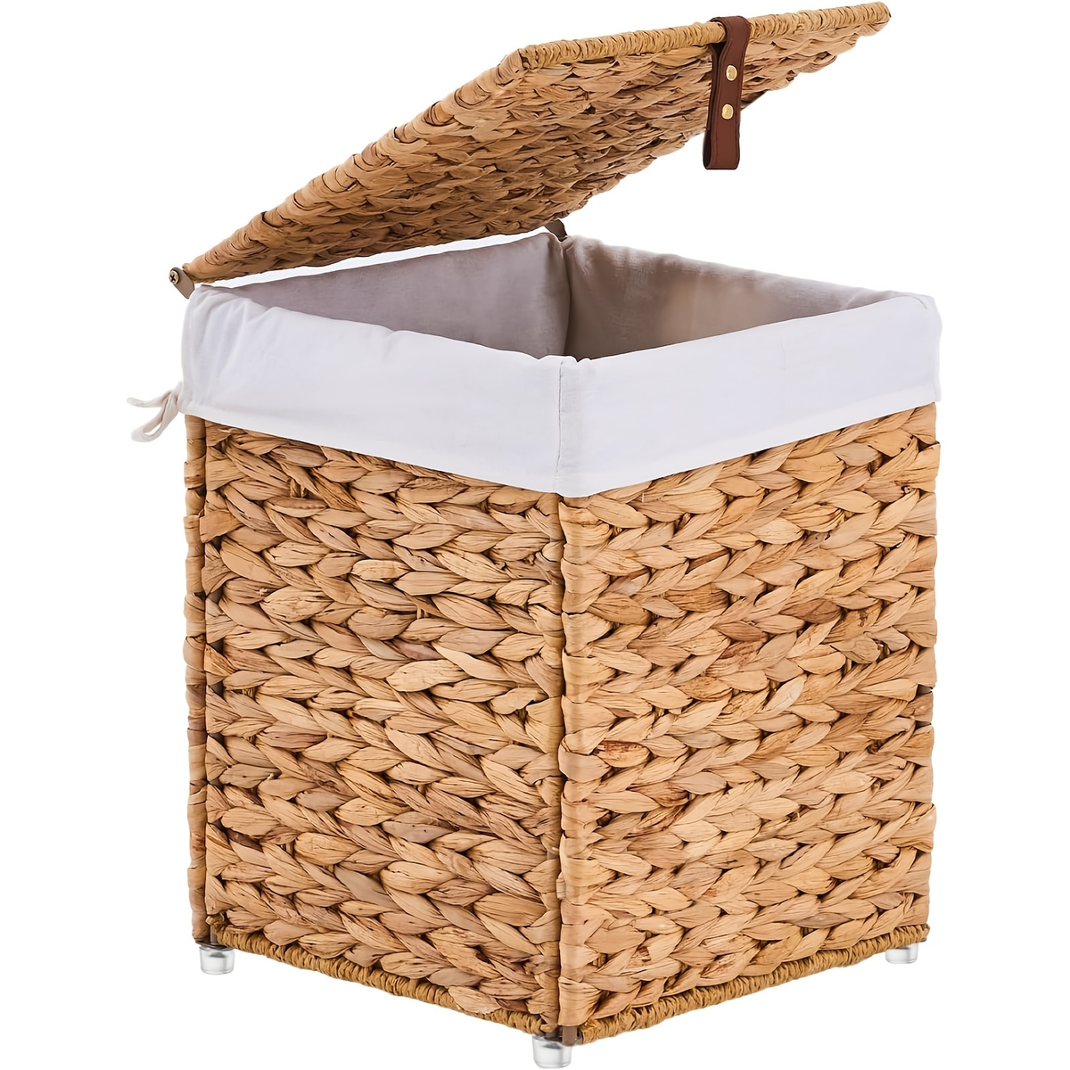 Laundry Basket with Lid & Handles – Handwoven Water Hyacinth Wicker Hamper, Removable Cotton Liner — image 8
