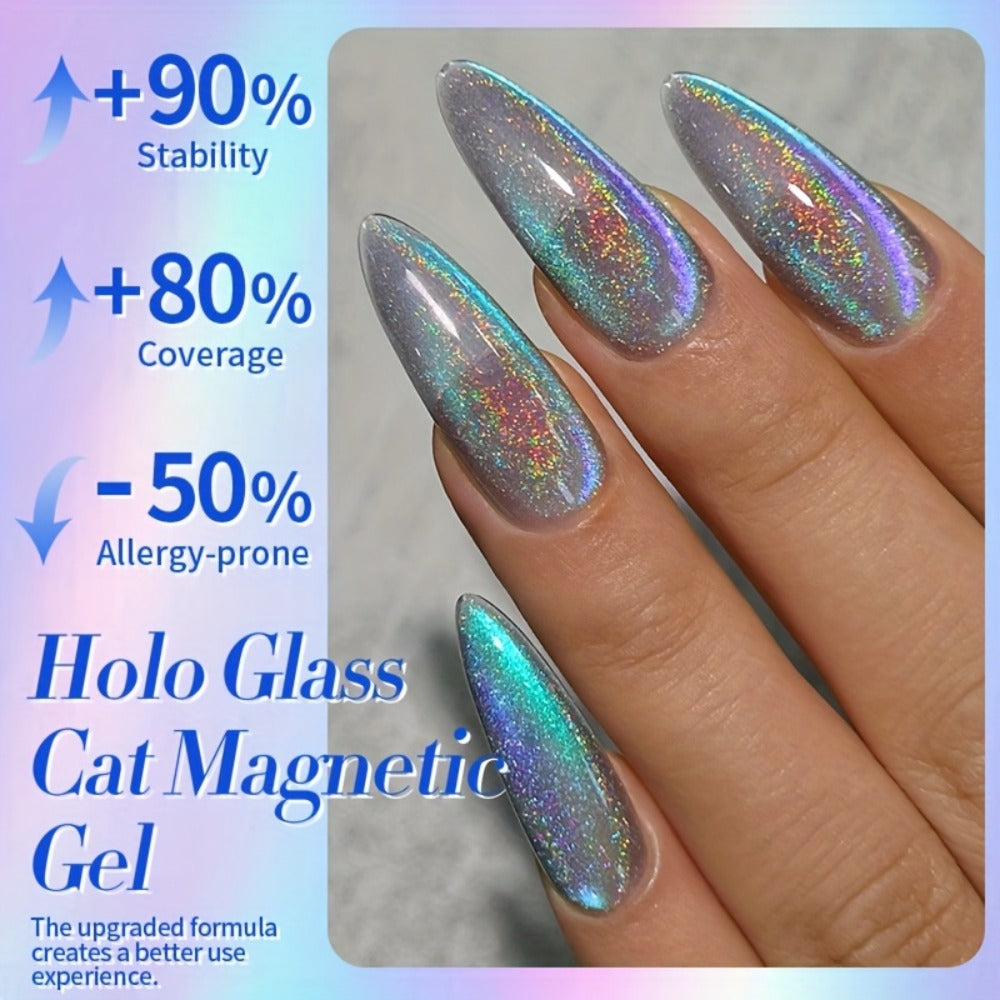 Gel Nail Polish in 10ml 9D Holographic Rainbow Cat-Eye with Magnetic Swirl and UV/LED Cure — image 4