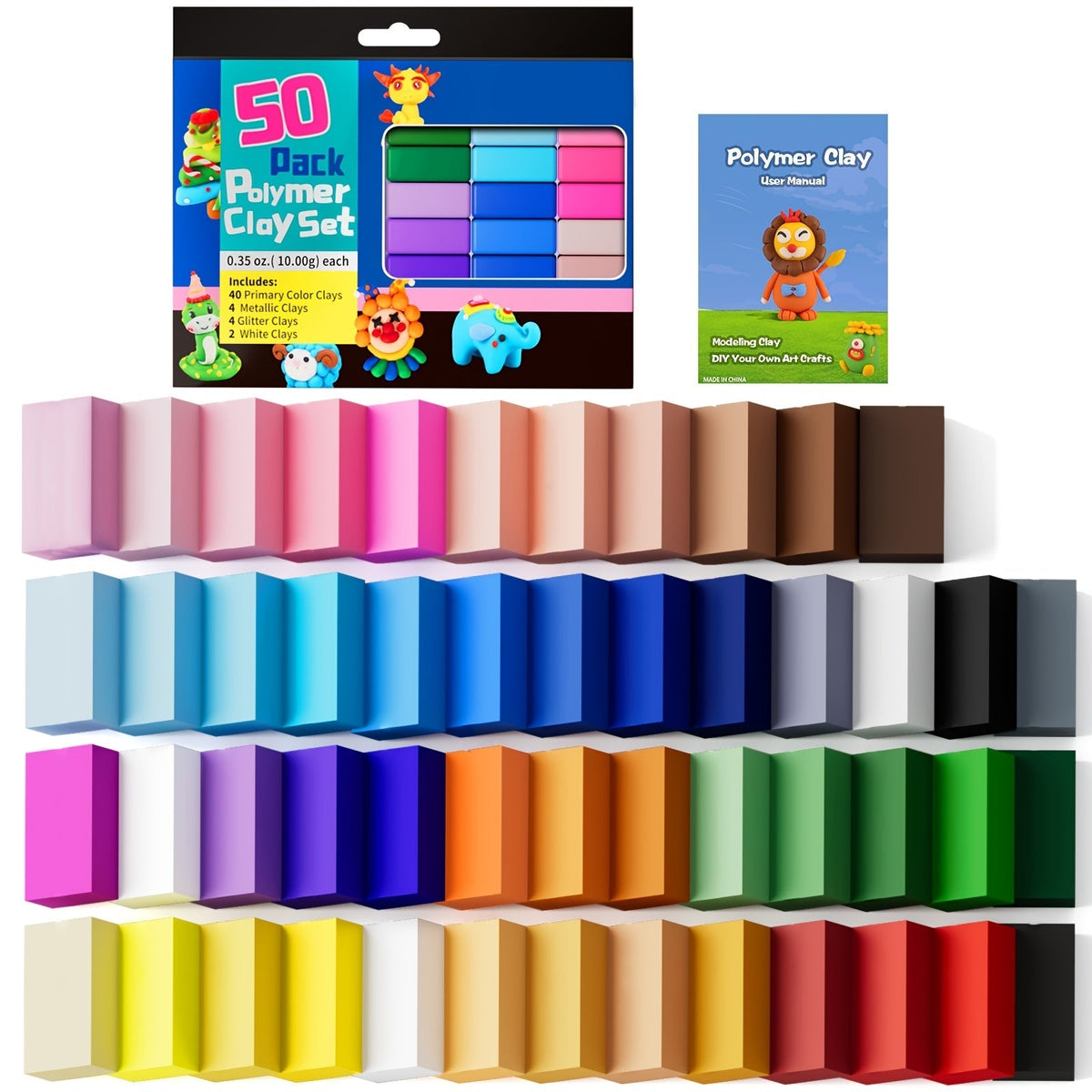 Polymer Clay Kit 50 or 100 Vibrant Colors, Oven Bake Modeling Clay with the Listed Color, Size or Set Options for Everyday Us