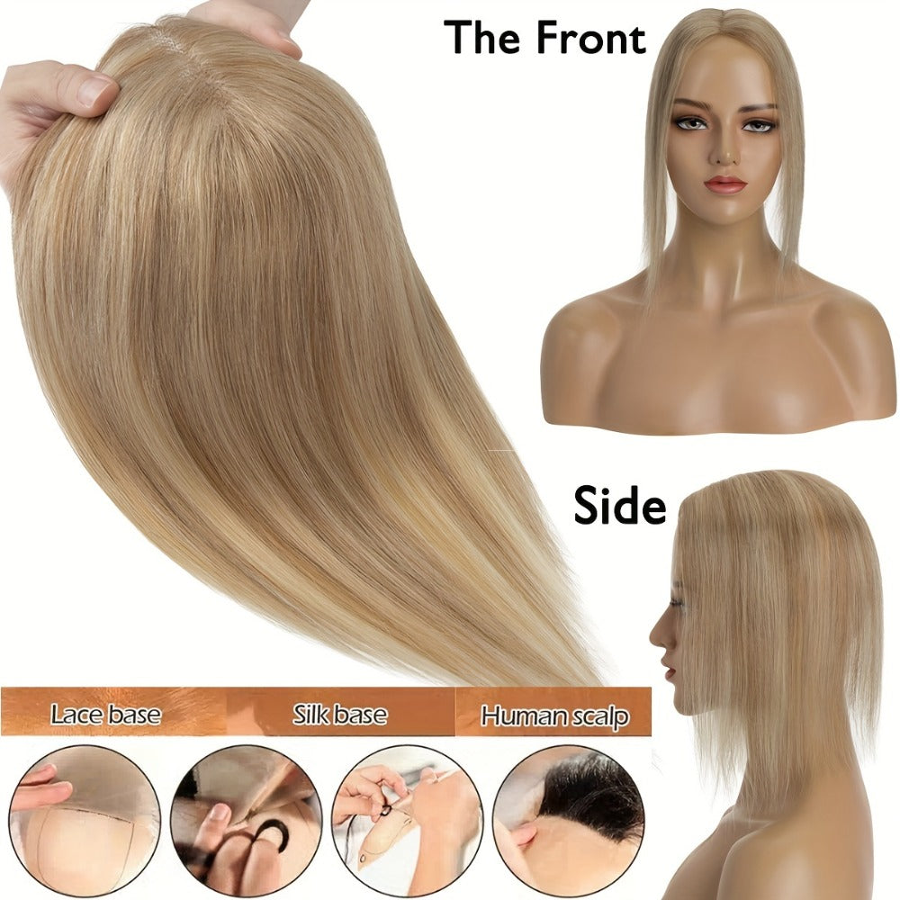 Hair Topper Human Hair Clip In Lace Base 8x10cm Curtain Bangs Thinning Hair Coverage 6-14 Inch | Highlight Blonde #27 #613 #1