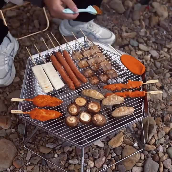 Hexagonal Folding Charcoal Grill with Stainless-Steel-Color Frame, Open Grid and Carry Bag for Outdoor Use — image 8