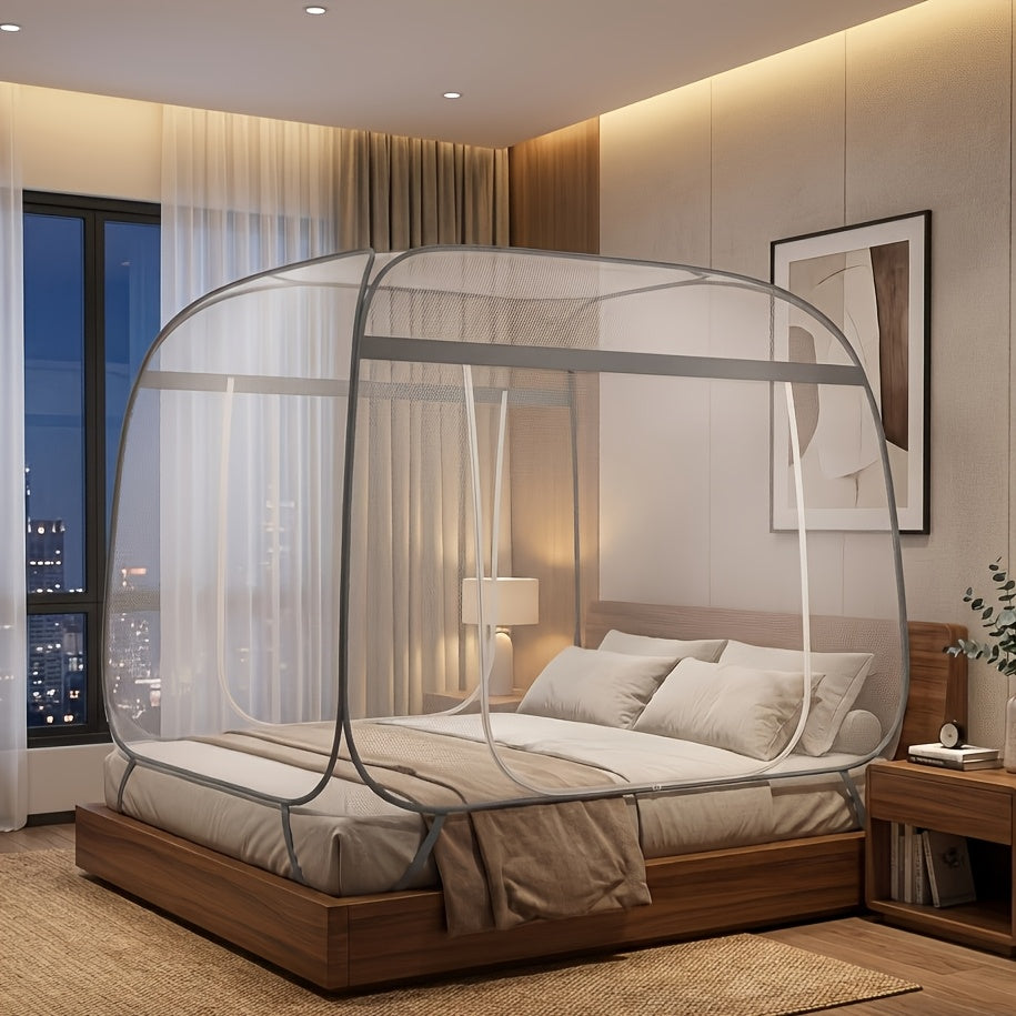 Mosquito Net Canopy Bed, Yurt Style 360° Full Coverage, Stainless Steel Frame, Easy Open Design for Bedroom — image 2