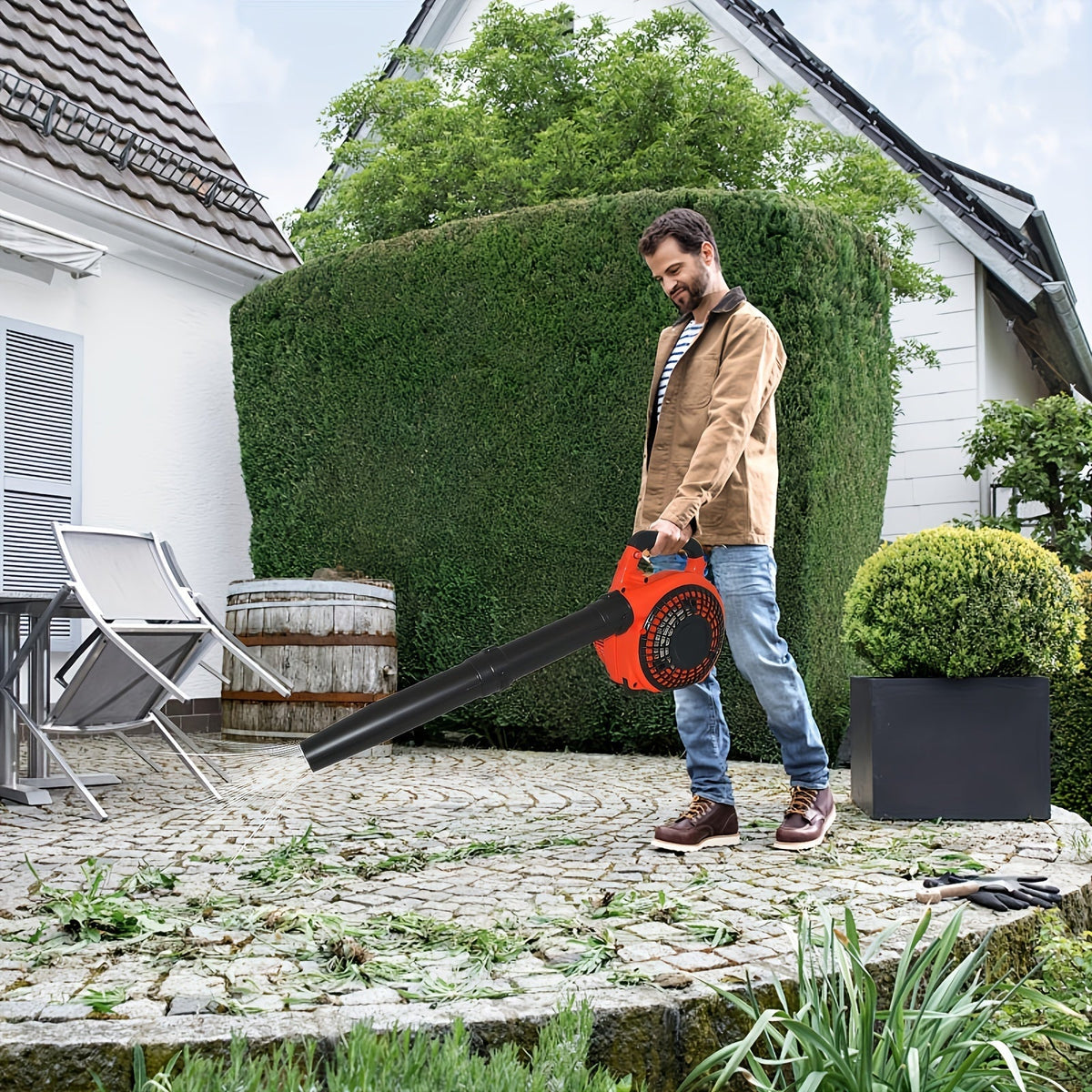 26CC Two-Cycle Gas Leaf Blower in Orange with Handheld Body, Two Straight Tubes, Fuel Container and Funnel — image 5