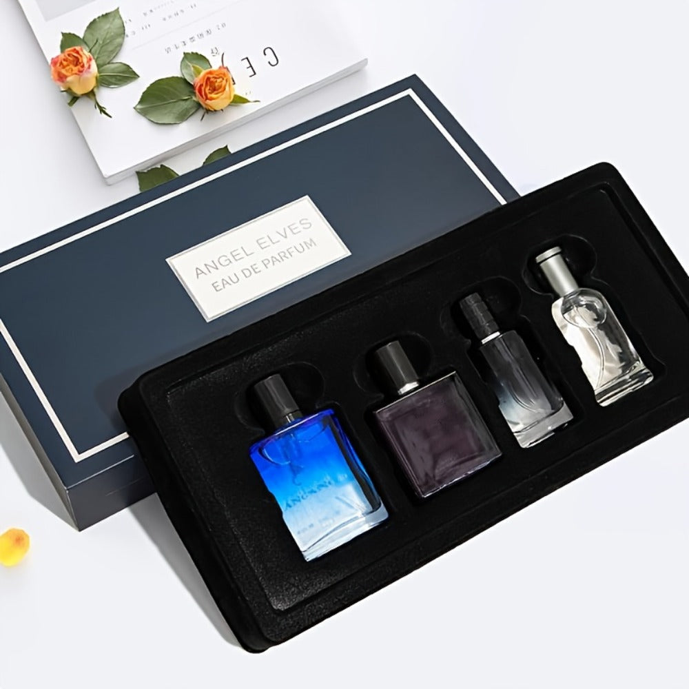 Four-Piece Boxed Fragrance Spray Set with Blue, Clear and Purple Gradient Bottle Presentation — image 6
