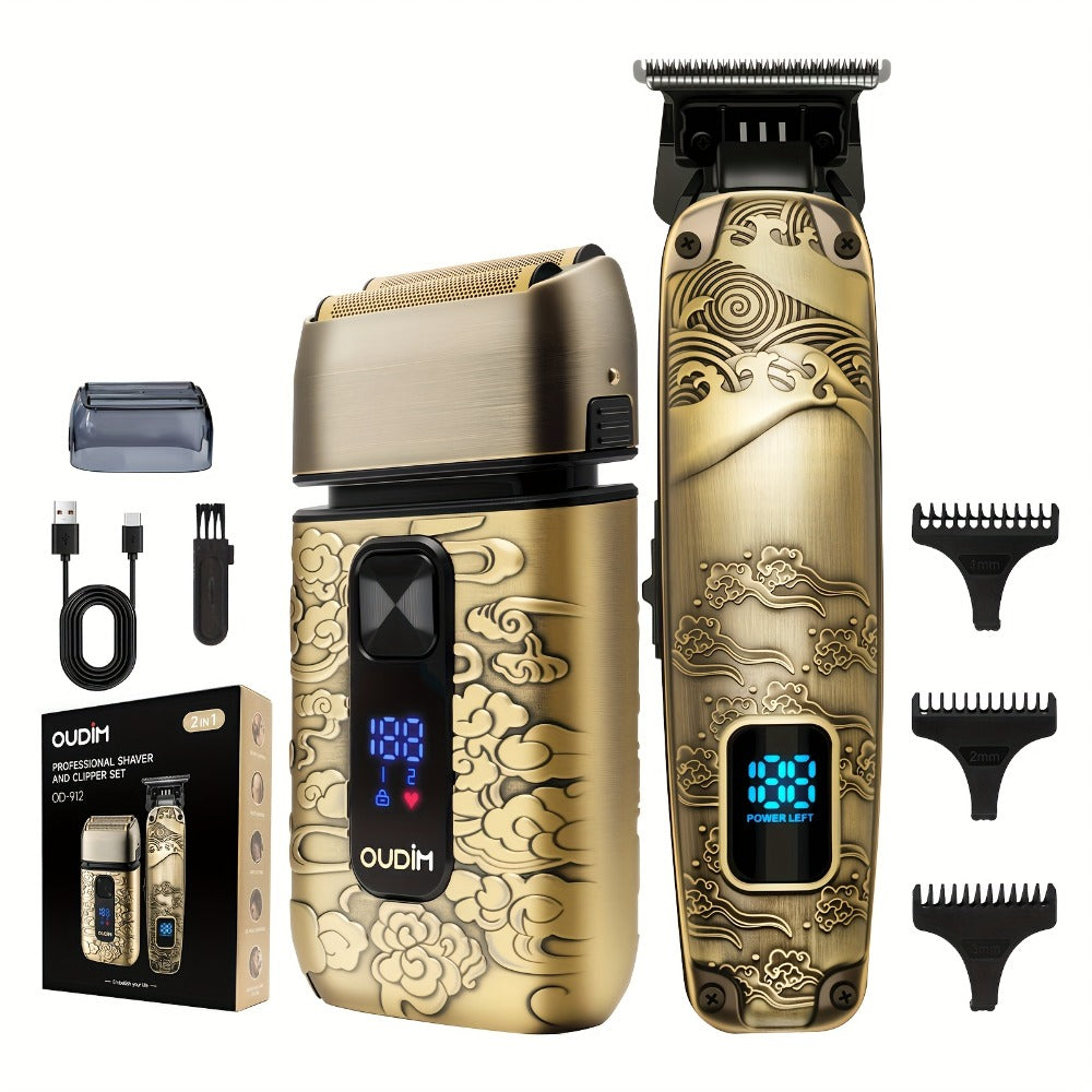 Cordless Electric Foil Shaver Grooming Kit for Men with Barber Shears Beard Mustache Trimmer Bald Head Razor Haircutting Set 