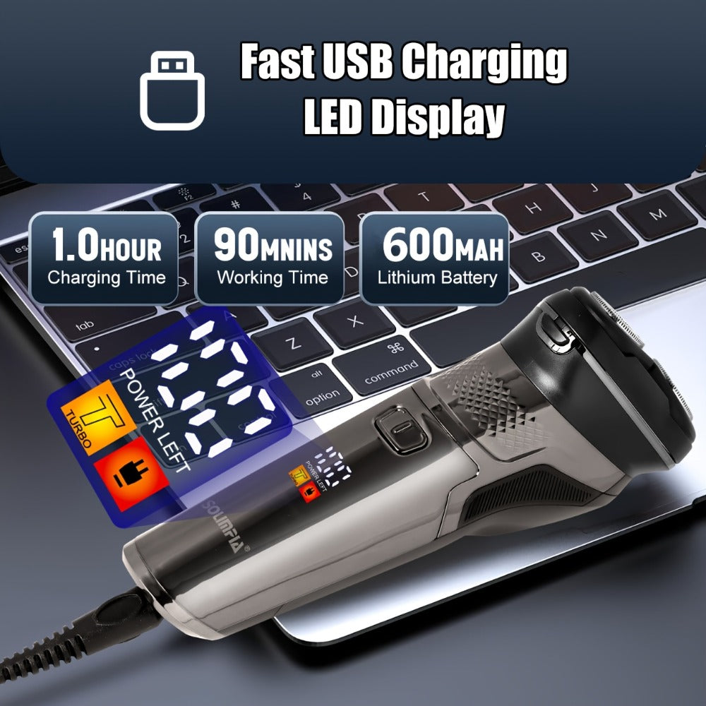 Dark Grey Three-Head Rotary Electric Shaver with Pop-Up Trimmer, LED Display and 6.6-Inch Pictured Height — image 6