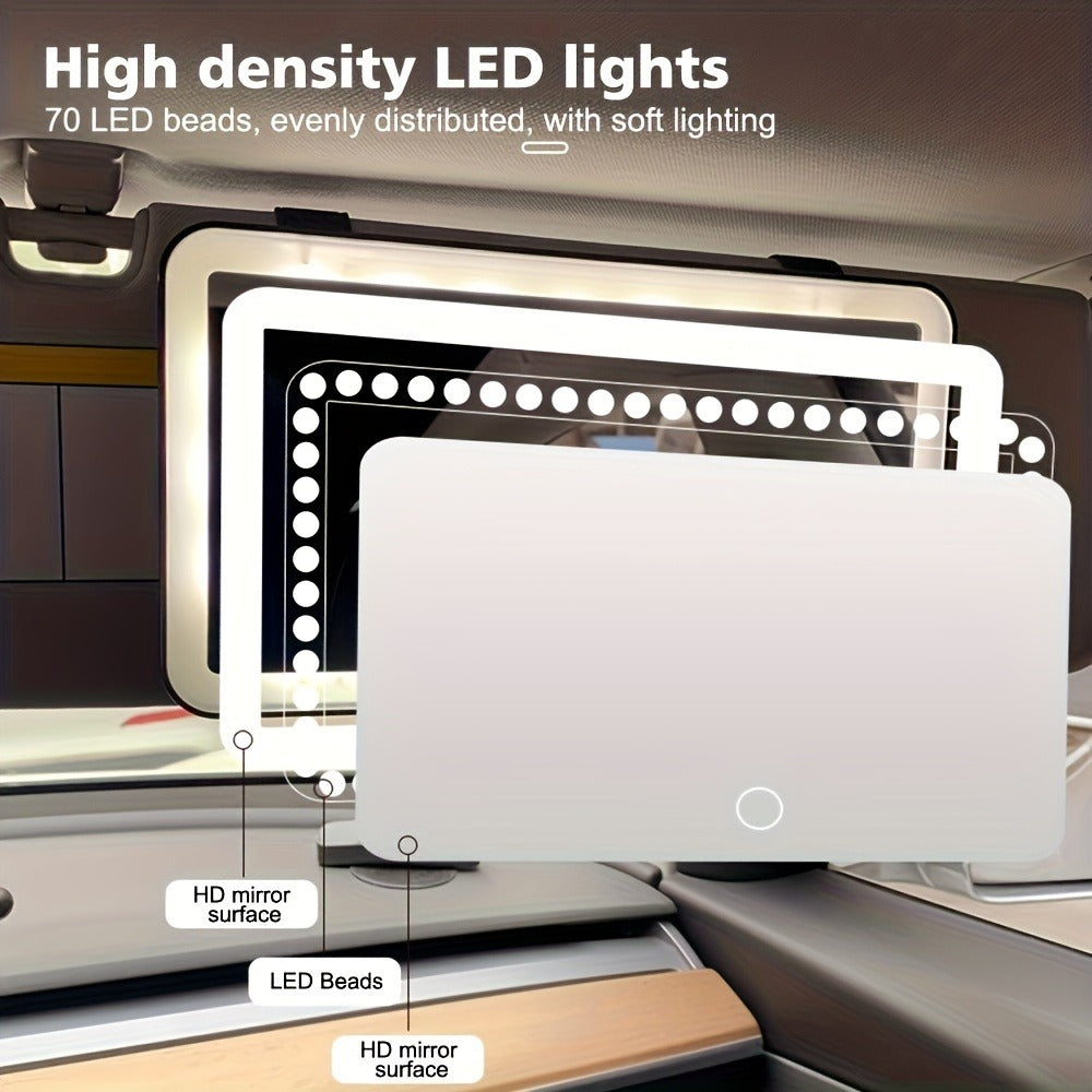LED Car Visor Mirror Rechargeable – Ultra-Thin Vanity Mirror with 3 Light Modes (Daylight, Dashboard, Cockpit), Universal Fit