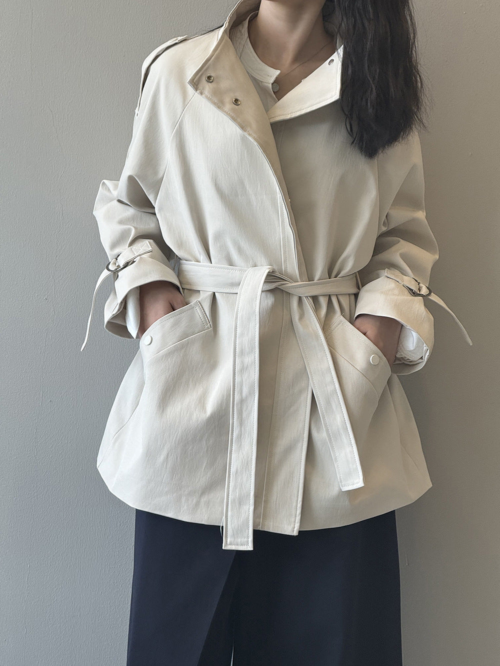 Stand Collar Trench Coat For Women Loose Casual Jacket