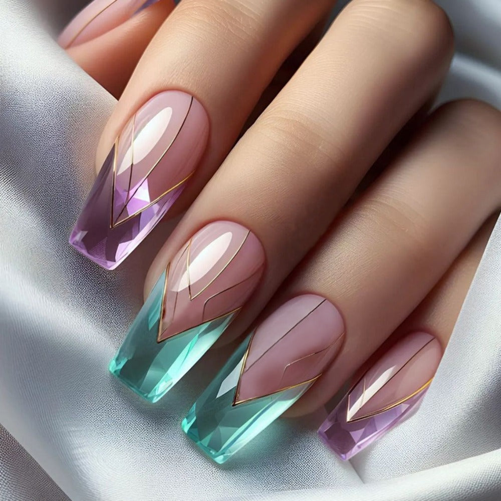 Glue On Nails, 120-Piece Medium Almond Set with Gradient Holographic Finish, Jelly Glue and Nail File — image 10