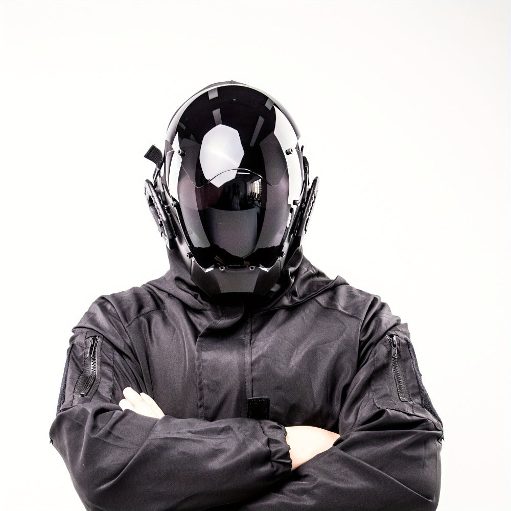 Mechanical Cyberpunk Mask Black, Futuristic Sci-Fi Half Face Costume Prop for Halloween Cosplay, Rave Bar Club Party — image 