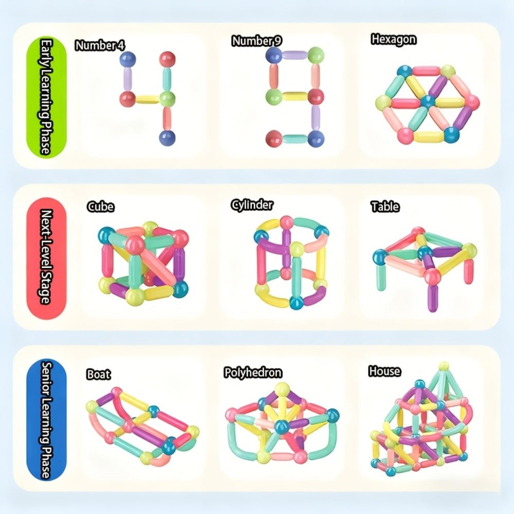62-Piece Magnetic Stick and Ball Building Set with Multicolor Curved Rods and Round Connectors — image 11