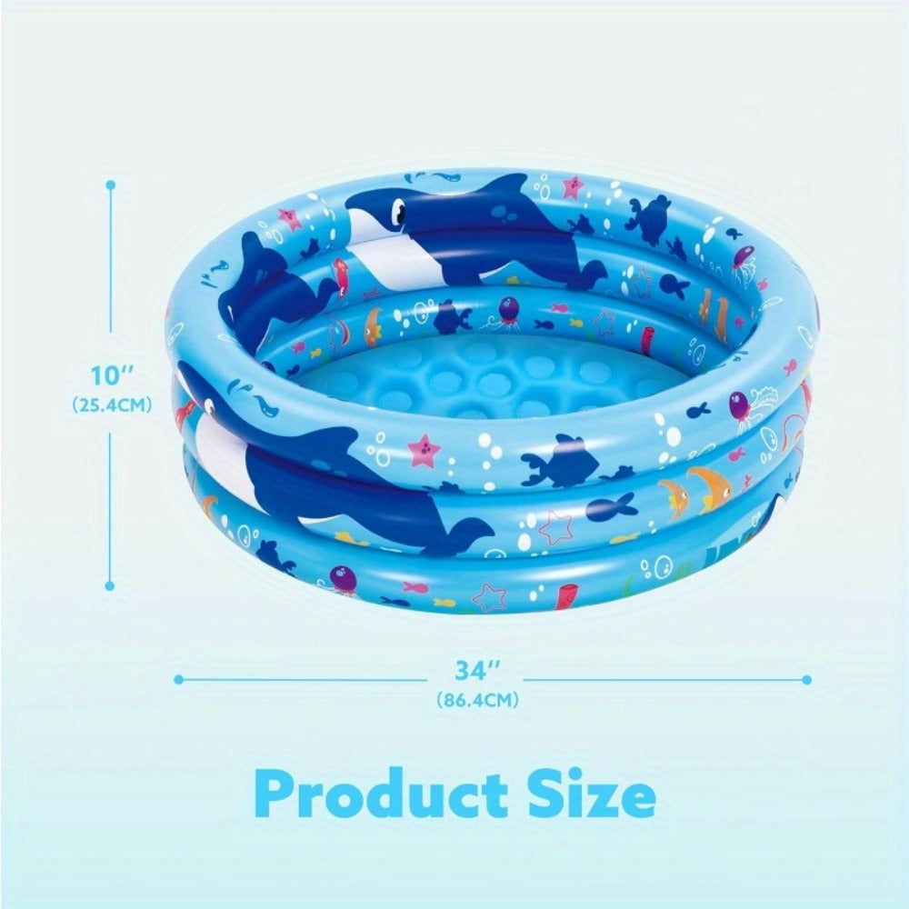 Whale Inflatable Kiddie Pool 34 Inch for Toddlers & Dogs, 3-Ring Ocean Pattern Baby Pool, Portable Backyard Water Play Pit — 