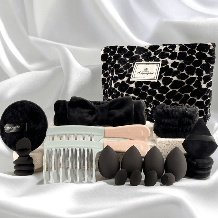 Makeup Brush Set, 23-, 44- or 47-Piece Nylon Bristle Kit with Blending Sponges and Leopard, Beige or Black Bag — image 1