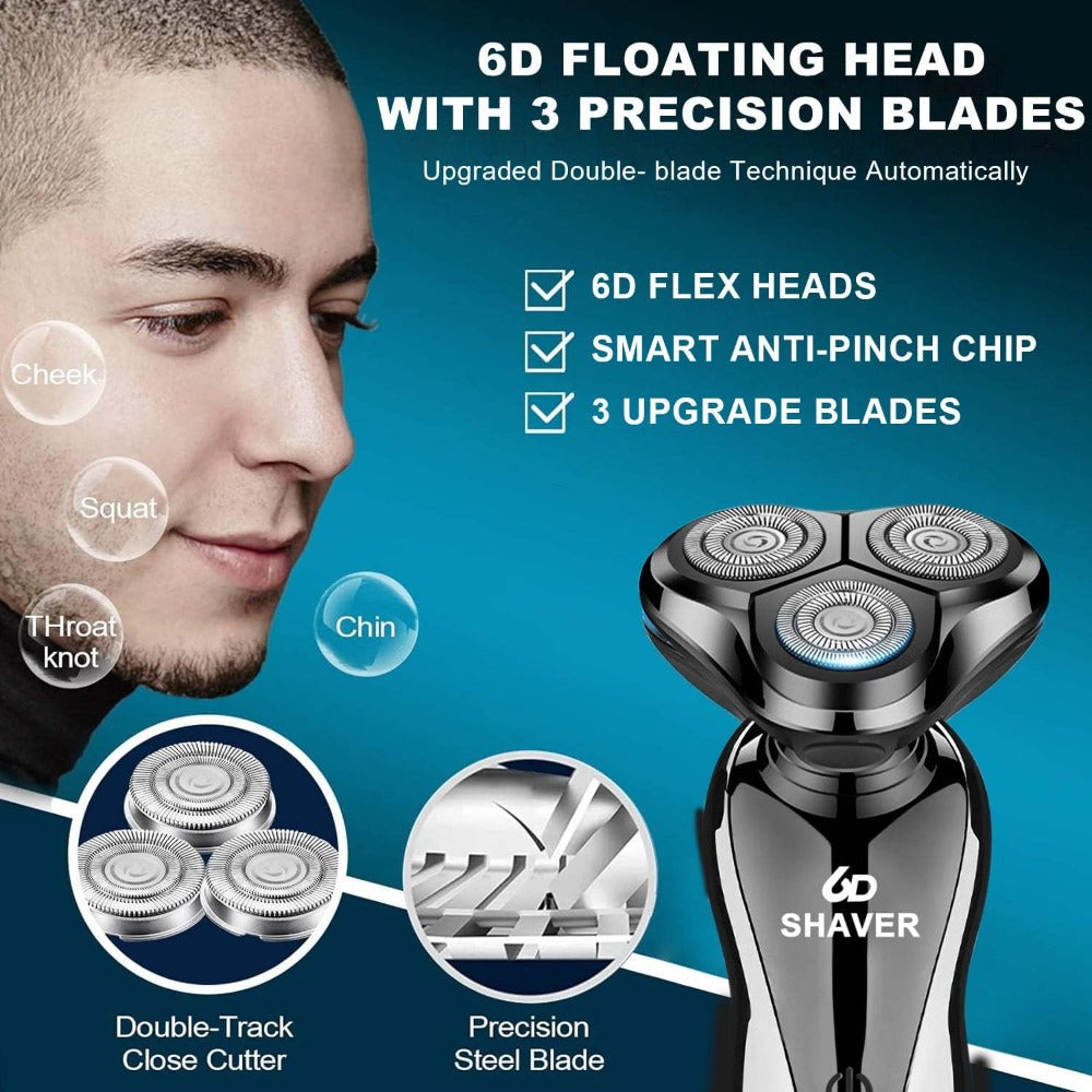 Electric Shaver for Men 3-in-1 Cordless Rechargeable 360° Floating Rotary – Beard Trimmer, Nose Hair Trimmer & Face Shaver wi