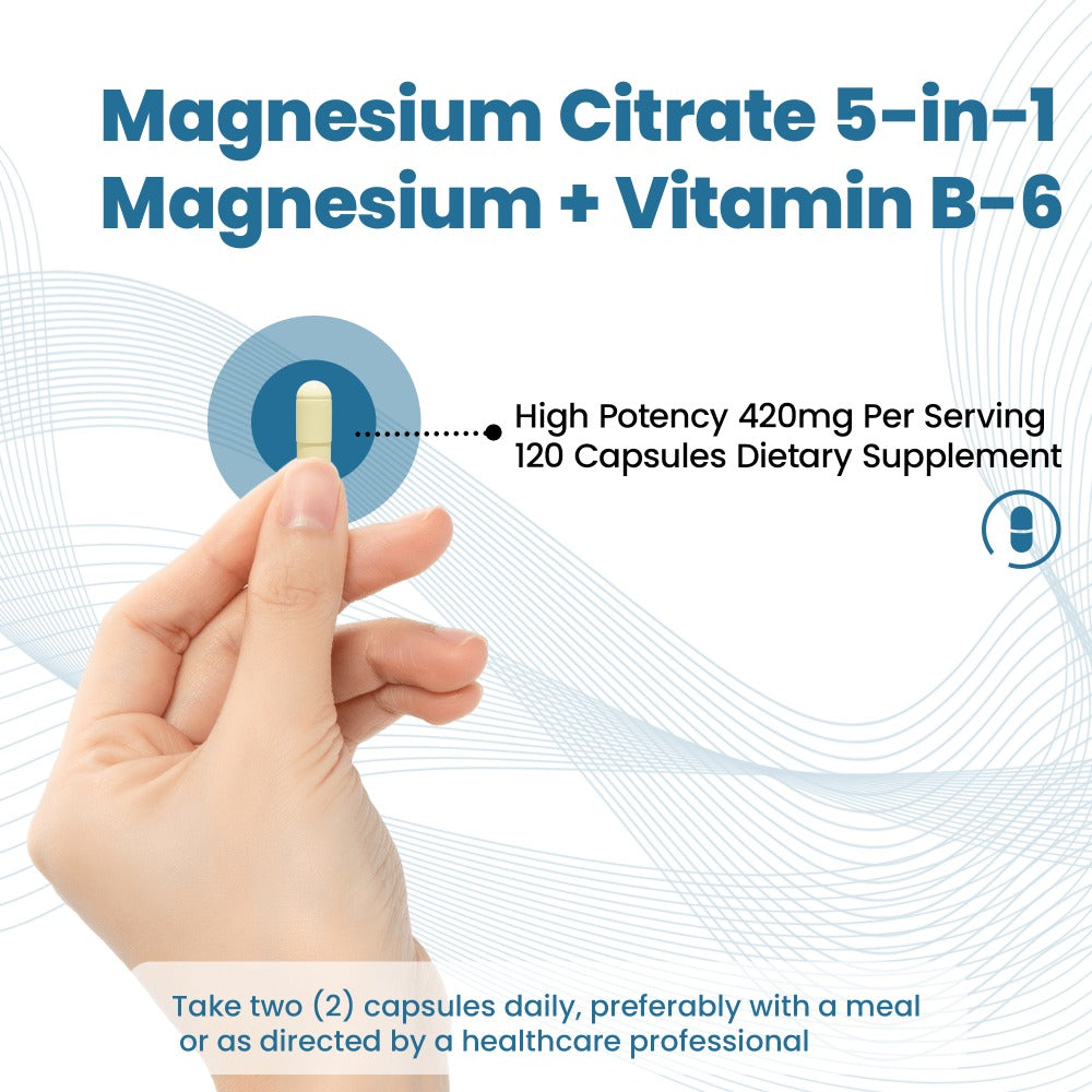 Magnesium Complex 420mg Capsules 120 Count with Vitamin B6 for Bath Time, Home Spa and Personal Care — image 4