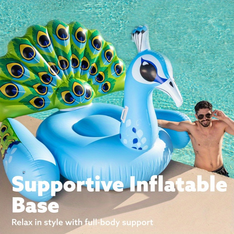 Pool Float Peacock-Shaped Two-Person Raft, 66 x 62 x 48 Inches, 0.30mm PVC and 400lb Listed Capacity — image 5