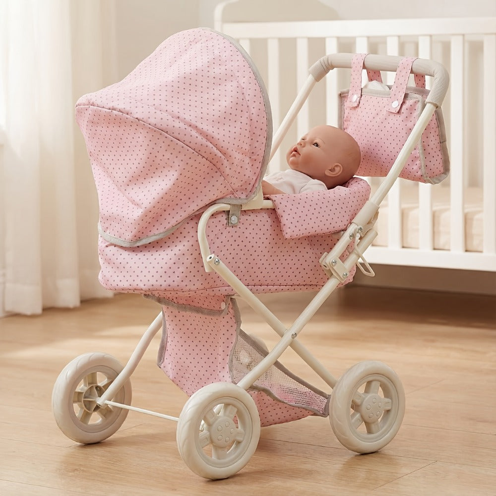 3-in-1 Baby Doll Stroller Set Pink Foldable Pram with Bassinet & Carry Bag with the Listed Color, Size or Set Options for Eve
