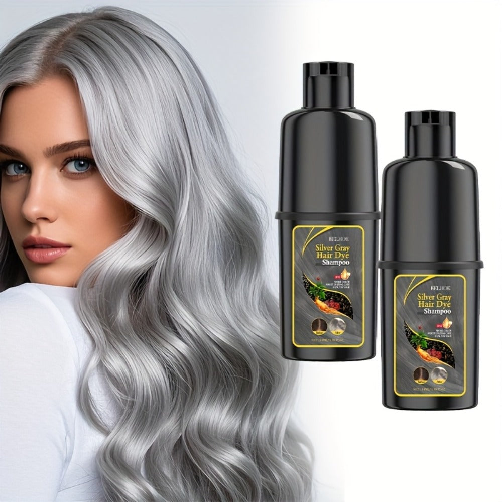 Hair Color Shampoo, EELHOE Silver Gray Two-Bottle Set with 3.38oz in Each Labeled Pump Bottle — image 3