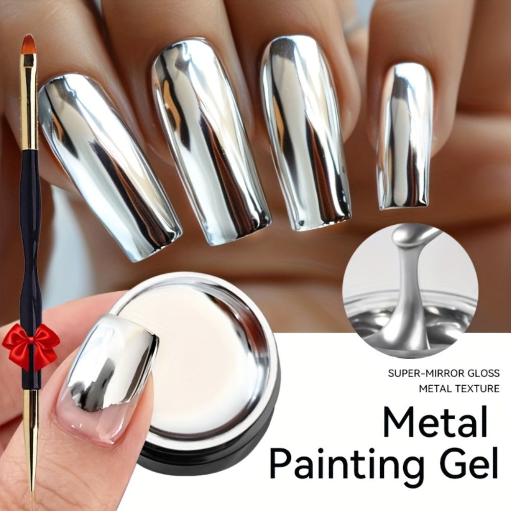 Metallic Silver Nail Art Painting Gel in 7ml LILYCUTE Jar with Fine Detail Brush for Lines and Floral Patterns — image 1