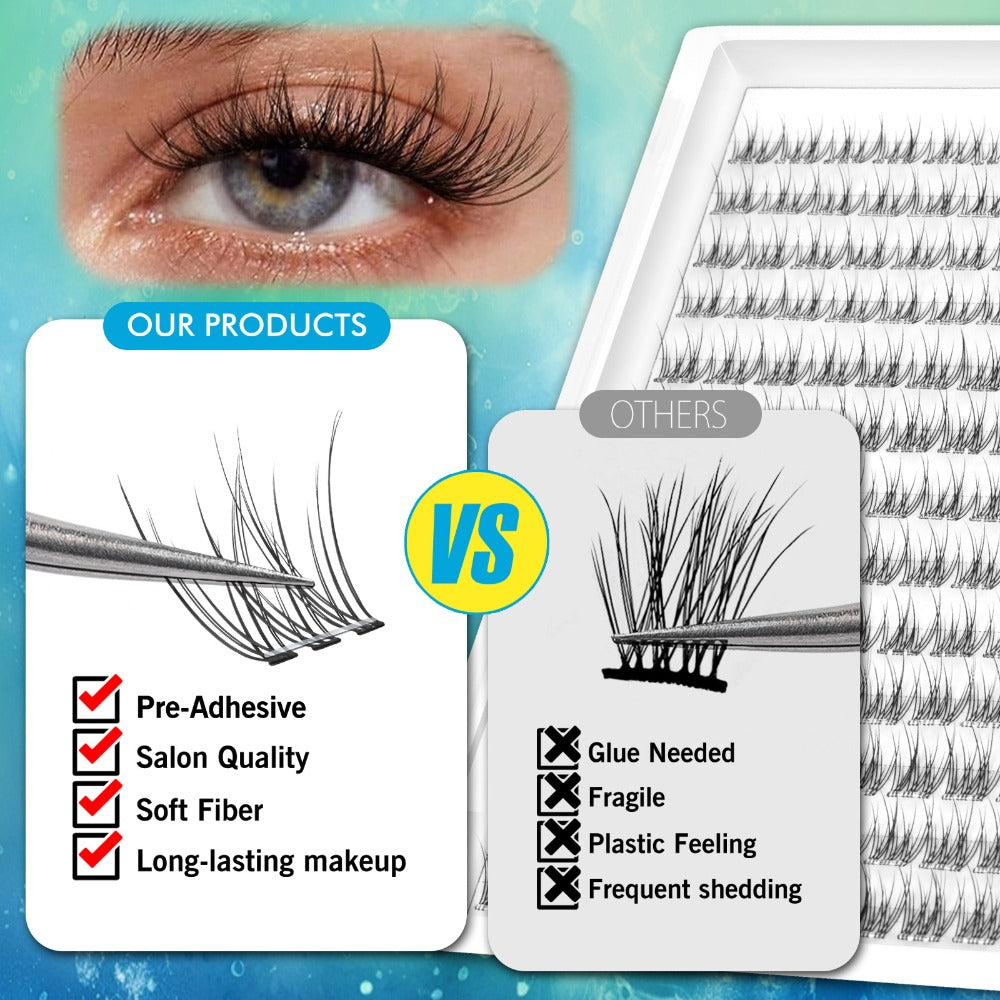 Pre-Glued Wispy False Eyelash Cluster Tray with 156 Clusters and Two Pink Applicator Tweezers — image 7