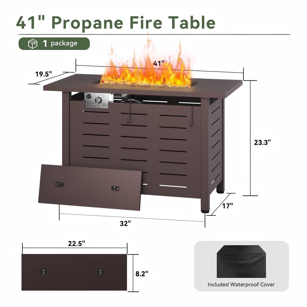 Propane Fire Pit Table Outdoor 50, 000 BTU Gas Fire Table with Lid Lava Rocks & Cover for Patio Backyard Deck Black Brown 40"