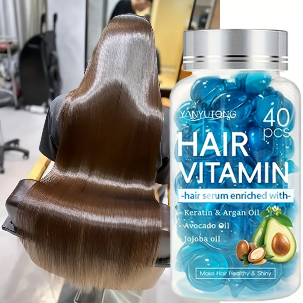 Hair Oil Capsules 40pcs – Keratin Hair Vitamin Essence with Moroccan Argan Oil, Avocado Oil & Jojoba Oil | No-Rinse Deep Nour