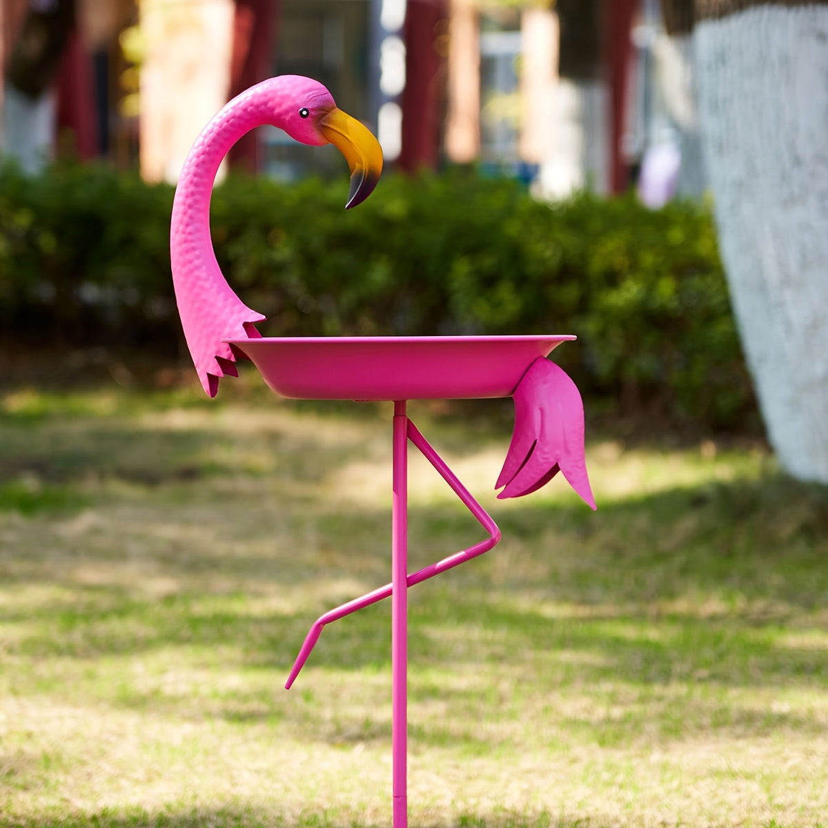 39.4-Inch Pink Flamingo Bird Bath with 12.6-Inch Bowl and Two-Prong Garden Stake for Lawn Decor — image 2