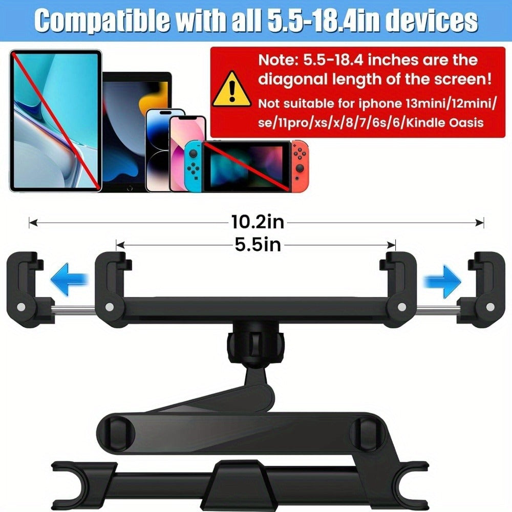 Car Headrest Tablet Mount 2-Pack – 360° Rotating Adjustable Holder for iPad & Tablets 5.5–18.4 Inch, Soft Sponge Padding — im