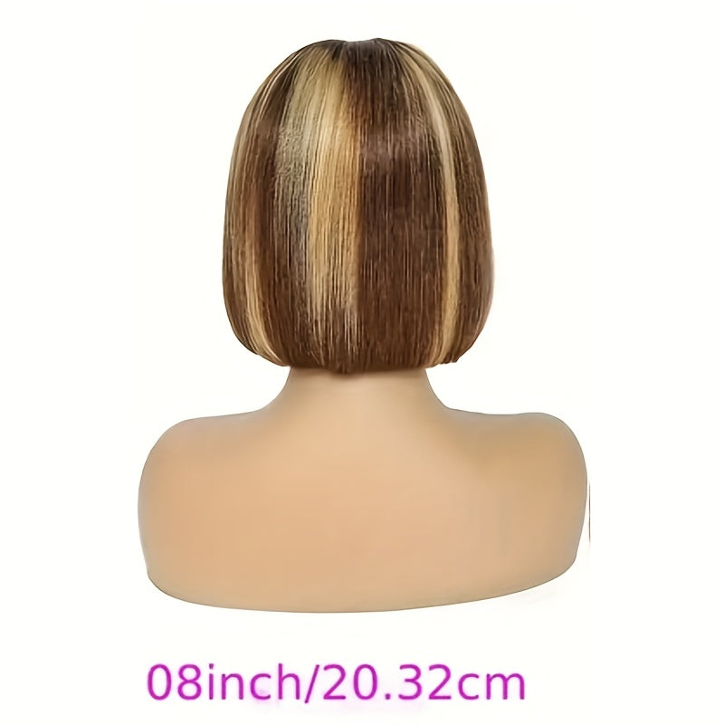 Lace Front Wig P4/27 Honey-Highlight Straight Bob, 8-14 Inch Human Hair with 5x1 Front and 180% Density — image 11