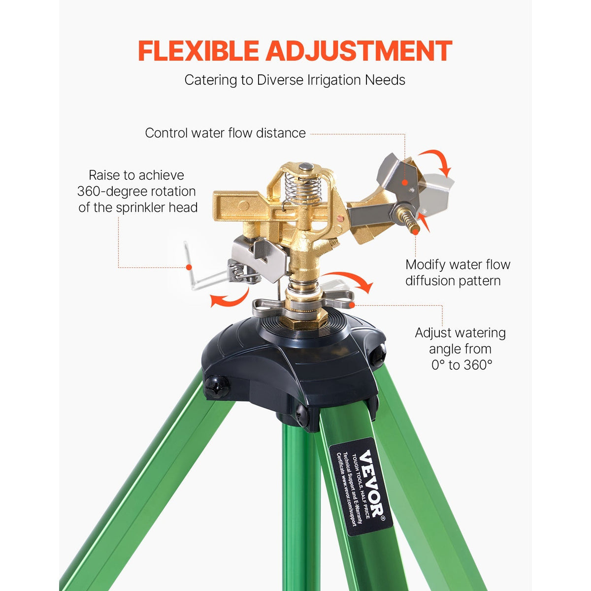 Garden Sprinkler Tripod 360° Rotating Brass Head Lawn Irrigation Adjustable Height — image 2