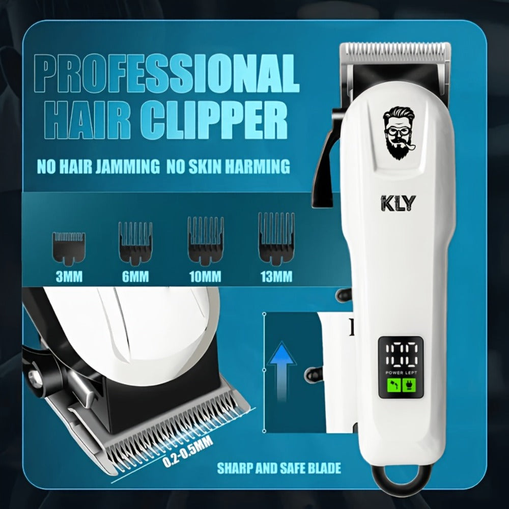 Hair Clippers & Trimmers KLY White Full-Size Clipper with LCD Display, USB Charging and Guide Comb Set — image 4