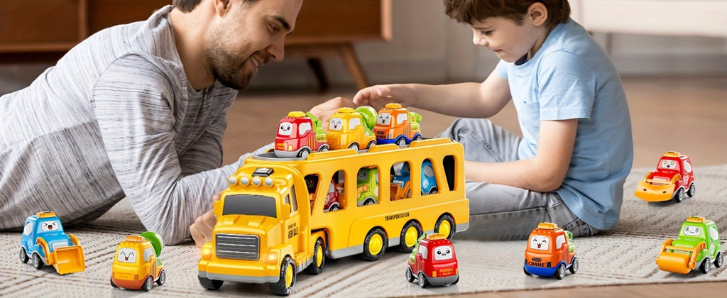 Transport Construction Truck Toy for Boys, 16.9 Inch Large Carrier Truck with 6 Cars, Lights & Sounds — image 9