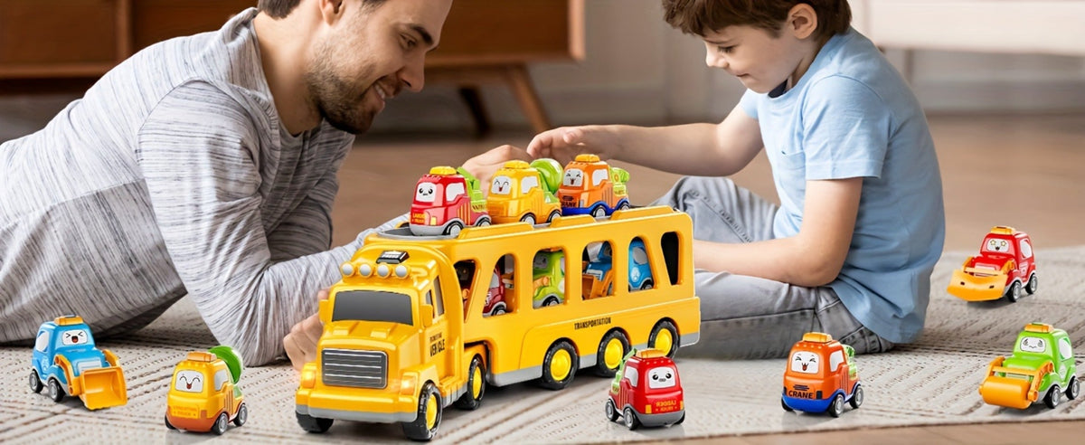 Transport Construction Truck Toy for Boys, 16.9 Inch Large Carrier Truck with 6 Cars, Lights & Sounds — image 9