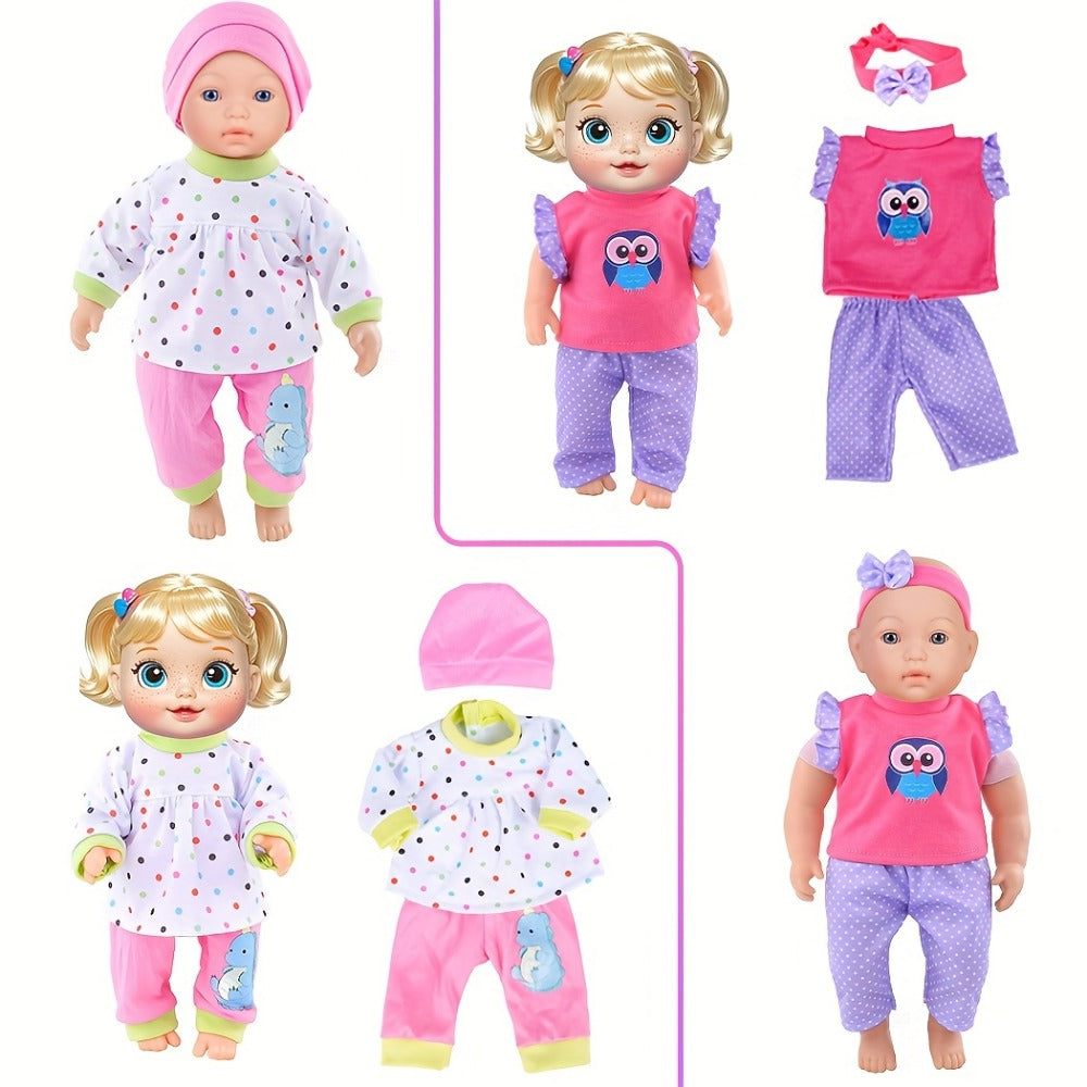 10-Outfit Doll Clothes Set for 10–14-Inch Baby Dolls with Sleepers, Dresses, Tops, Pants and Headwear — image 7
