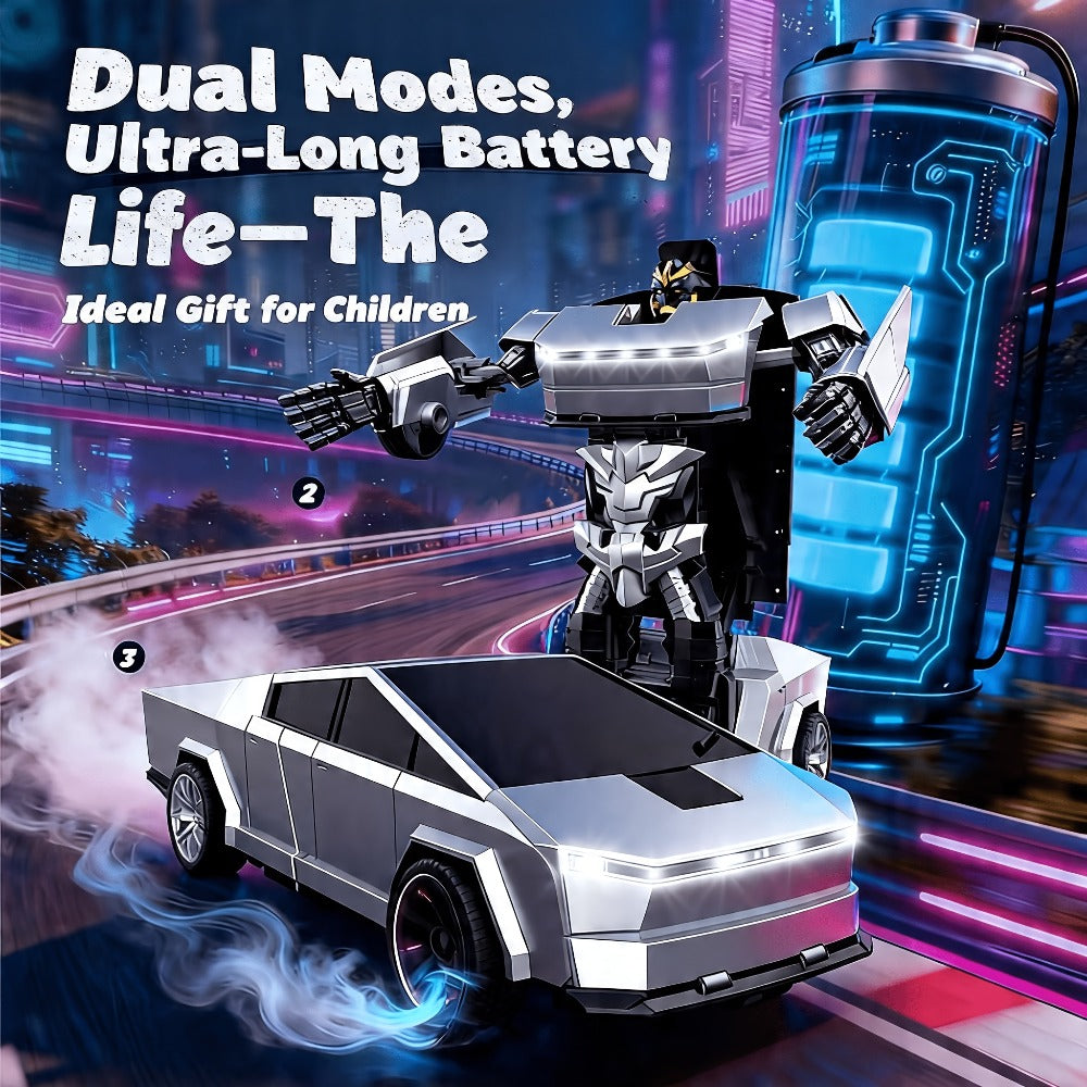 Remote Control Car, Spider-Man Pattern 1:18 Transforming Robot Vehicle with One-Button Change, LED Lights and Three Colors — 