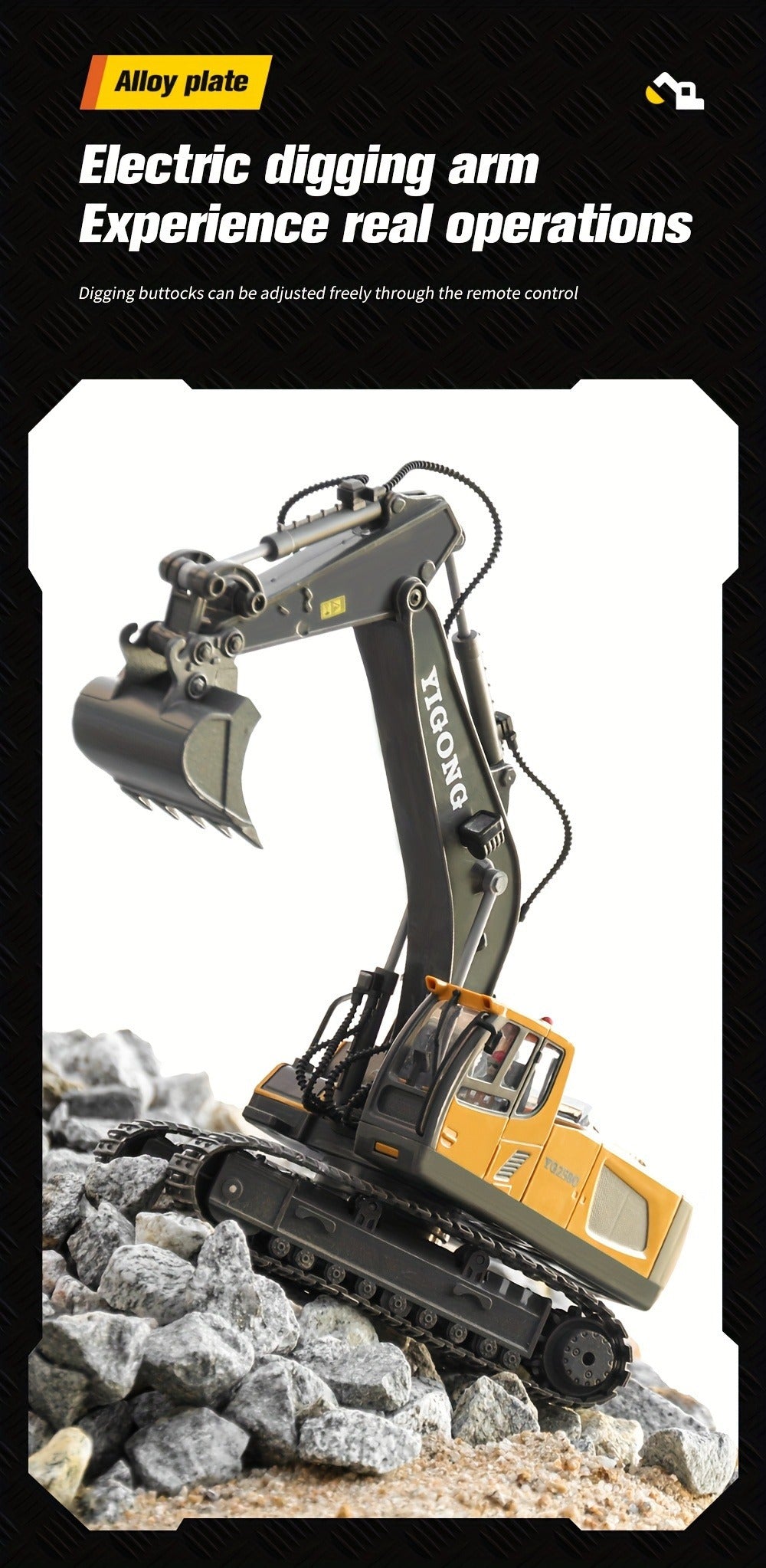 RC Bulldozer 1:24 Scale Alloy with 680° Rotation & Working Arm, 2.4GHz Remote Control Construction Vehicle for Kids — image 1